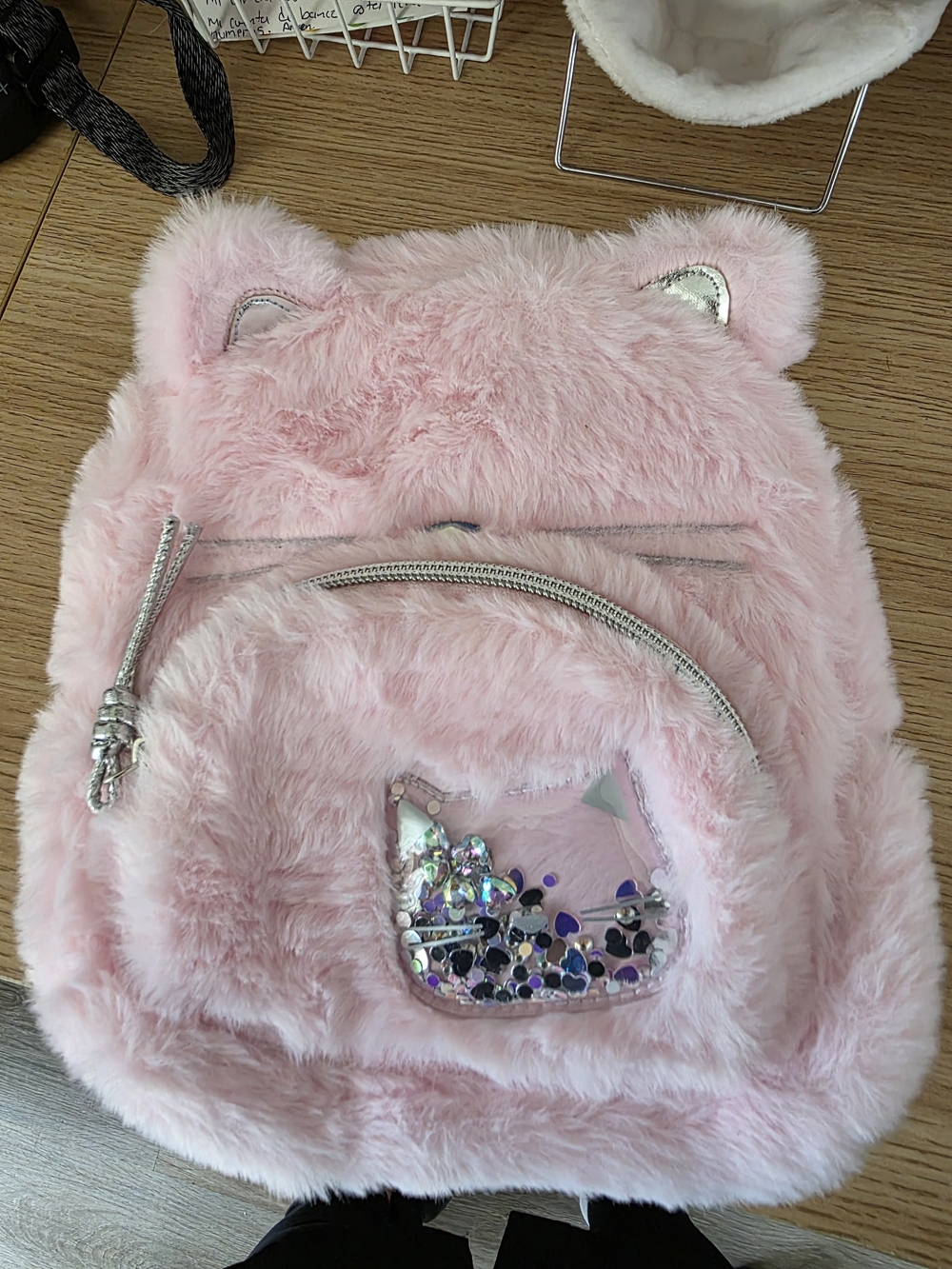 Claire's Pink Fuzzy Kitty Plush Kids Backpack.